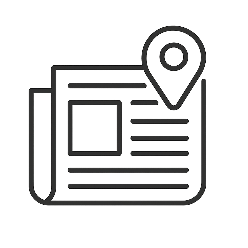 A map pin with a document or list next to it.