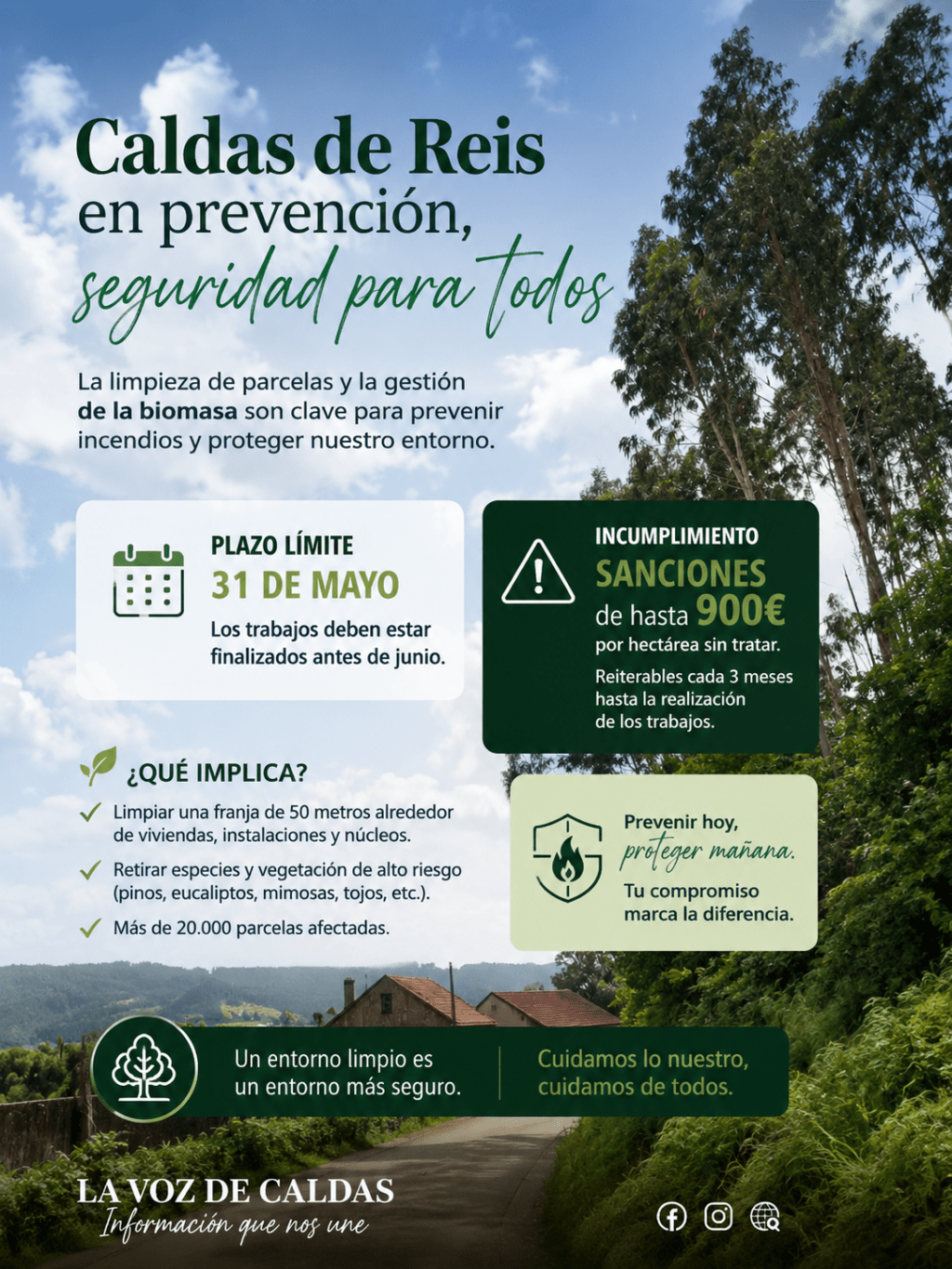 Caldas de Reis recuerda la obligación de limpiar parcelas para prevenir incendios antes del 31 de&nbsp;mayo